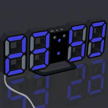 24/12 Hodinový Displej LED Digitální Hodinky Alarm Clock Zavěšení na Zeď 3D Stolní Hodiny, Kalendář, Zobrazení Teploty Jas Nastavitelný