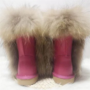 Nový Příchod Roku 2020 Non-slip Fox Kožešiny Ženy Zimní Snow Boty Dámské Boty z Pravé Kůže Přírodní Ženy Sníh Boty Tlusté Plyšové