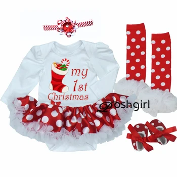 Můj první Vánoční Romper 4ks Baby Girls Oblečení Kombinéza Romper+Čelenka 0-24M Věku Ifant Batole Novorozence Oblečení Set Hot Prodej