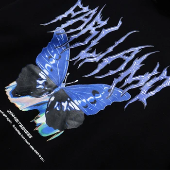 Muži Mikiny Mikina Hip Hop Butterfly Tisk Streetwear Harajuku Neformální Svetr 2020 Nadrozměrné Bavlněné Mikina S Kapucí Muži