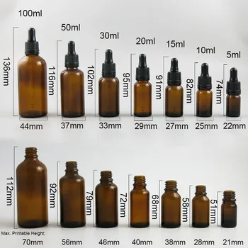 200 x Amber Kapátko Skleněné Aromaterapie E-Liquid Pipety Láhev Prázdné Plnitelné Drop Lahviček 100 ml 50 ml 30 ml 20 ml 15 ml 10 ml 5 ml