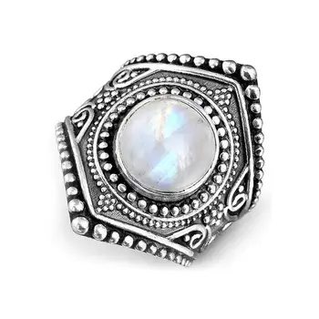 Vintage Dámské Stříbrné Barvě Boho měsíční Kámen Prsteny pro Ženy Prohlášení Kámen Ring Módní Šperky