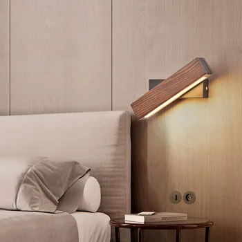 Moderní Nordic Masivního Ořechového Dřeva Nástěnné Svítidlo AC110-240V LED Nástěnná Svítidla Vnitřní Otáčet Nástěnné Svítidlo pro Obývací Pokoj Ložnice Noční