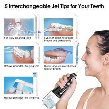 Přenosný Ústní Irigátor 300ml Zubní Vody Flößer Jet 5 Režimů Voda Nit USB Dobíjecí Irigátor, Zubní Zuby Čistší + Taška