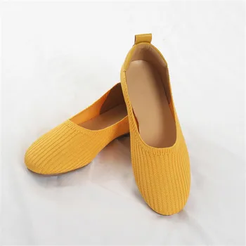 2021 Žluté Černé Ženy, Byty Příležitostné Jízdy Boty plátěné boty Slip-on Mokasíny Pletení Elastické Lodi Boty