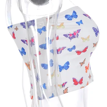 Sexy Vícebarevný Butterfly Tisk Bez Ramínek Slash Neck Tube Topy Módní 2019 Letní Žen Slim Crop Topy Ženy Streetwear