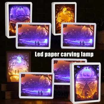 3D Noční Lampa Papír, Vzor, Malba, LED Stolní Stín Box Rám Party Domova WWO66