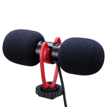 Sairen T-Mic Dual Head Stereo Mikrofon Smartphone DSLR Audio Video Nahrávání Mikrofonu Na Kameře Vlog TRRS Mikrofon TRS