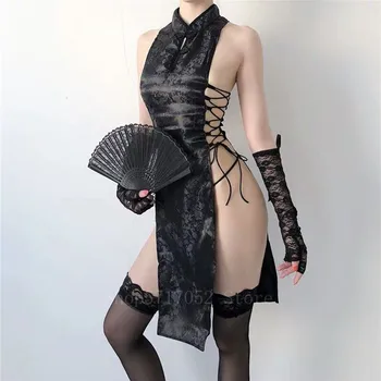 Tradiční čínské Šaty Cheongsam Šaty pro Ženy Dívky Sexy Krajky Rozdělit Qipao Vestido oblečení na Spaní noční Klub Cosplay Kostým