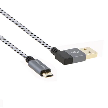 Úhel USB 2.0 Pletené Kabel, 90 ° Vertikální Vlevo USB 2.0 A Samec na Micro USB Samec s Hliníkovou Případě Space Grey