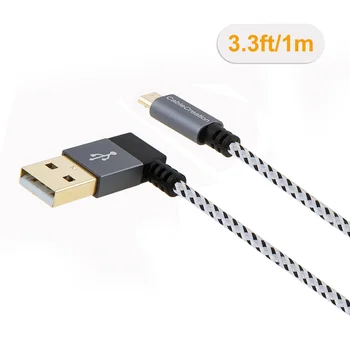 Úhel USB 2.0 Pletené Kabel, 90 ° Vertikální Vlevo USB 2.0 A Samec na Micro USB Samec s Hliníkovou Případě Space Grey