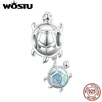WOSTU Hot Prodej Mořské Želvy Kouzlo, 925 Sterling Silver Modré Sklo Přívěsek Korálek Fit Originální Náramek, Náhrdelník Šperky CTC332