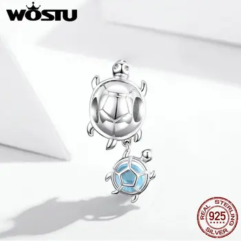 WOSTU Hot Prodej Mořské Želvy Kouzlo, 925 Sterling Silver Modré Sklo Přívěsek Korálek Fit Originální Náramek, Náhrdelník Šperky CTC332