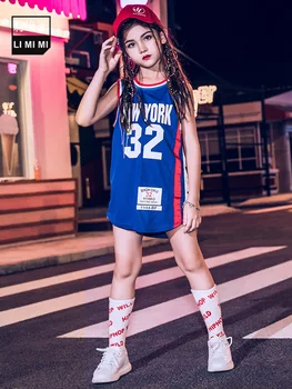 Módní dívky jazz dance oblečení letní děti hip-hop vesta šortky hip-hop obleky děti volné roztleskávačky kostýmy