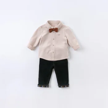 DB14856 dave bella podzim dítě chlapci vyměnitelné luk solidní trička kojenecké batole topy děti kvalitní oblečení