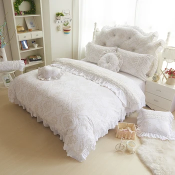 Korea styl béžové a bílé ložní soupravy 4/9ks fleece žakárové zimě Plné, Královna, Král peřinu+Bedskirt+povlaky na polštáře dívka posteli 38