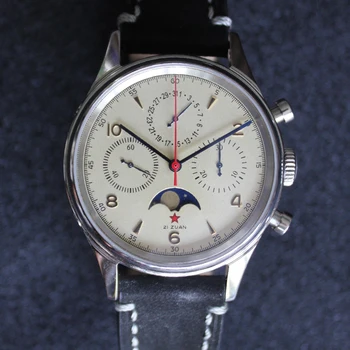 40mm Chronograf Mechanické Hodinky muži 1963 Air Force Pánské Hodinky Ruční Vítr Hnutí Datum Hodinky Moon phase Reloj Hombre Hodiny