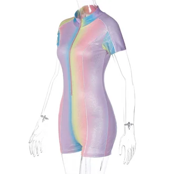 HAWTHAW módní letní ženy šaty krátký rukáv tie dye zip romper kombinézu dupačky sportovní fitness tepláky 2020