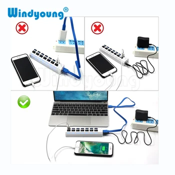 Windyoung Rozbočovač USB 3.0 Vysoká Rychlost 7 Port USB 3.0 Hub s EUPower Adaptér Multi USB Splitter On/Off Přepínač pro MacBook Notebook PC