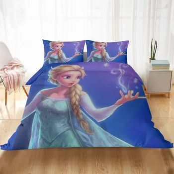 Fialová Princezna 3 Frozen Elsa Anna Povlečení Jednolůžkový Král Bytového Textilu Peřinu Povlak Na Polštář Děti, Dospělé Dívky Dárek