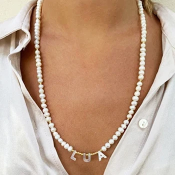 Ručně vyrobené vlastní název náhrdelník přírodní sladkovodní perly pro ženy módní kouzlo šperky vánoční 2020 osobní dárek