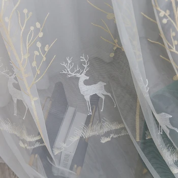 Zlatý Elk Lesní Vzor Tylu Závěsy Pro Obývací pokoj Jemné Voile Interiéru Ložnice Luxusní Čiré Okno Panel X786F