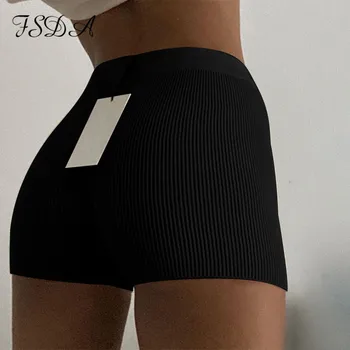FSDA 2020 Letní Pletené Šortky Bavlněné Bílé Ženy Neformální Mini Černé Sexy Vysoké Pasu Ribber Streetwear Základní Biker Šortky
