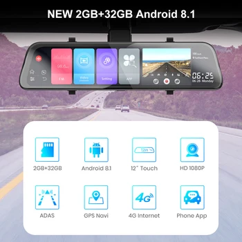 Bluavido 4G Android 8.1 Auto zpětné Zrcátko, DVR GPS Navigace 2G RAM Fast Run HD 1080P Dash Cam Video Rekordér Vzdálené Sledování