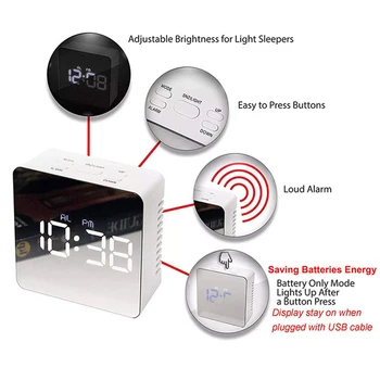 Multifunkční LED Digitální Hodiny Ložnici Zrcadlo, Cestovní Alarm Zobrazení Teploty - Noční režim pro Domácí Kancelář