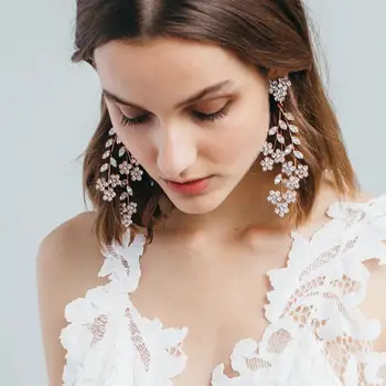 GLAMing Módní Svatební Náušnice pro Nevěsty Crystal Šperky 2020 Květina Zlato Zirkony Houpat Náušnice pro Ženy Luxury Prohlášení