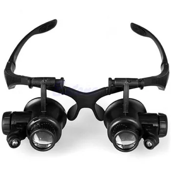 10X 15X 20X 25X LED Double Eye Klenotník Hodinky Opravy Lupa Lupa Objektiv Brýle