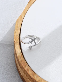 SILVERHOO 925 Sterling Silver Létající Letadlo Otevřít Prst prsten Pro Ženy Jasné CZ Zirkony Nastavitelné Prsteny Jemné Šperky