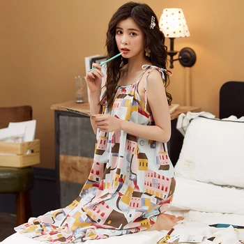 Noční košile Ženy Letní Popruh Velká Velikost 4XL Nové Módní korejský Styl Krásné, Komfortní, Jednoduchý Rekreační Thin Fit Elegantní Dámské