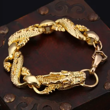 Velkoobchodní Gold-barva Dragon Design Link Řetězce Náramek Náramky Muži Ženy Jedinečné Kolo Chain & Link Náramky Pánské Šperky