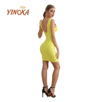 Yinoka dámy bodycon obvaz šaty sexy party club oblečení moderní dívky módní ženy, barvy, noc, večer