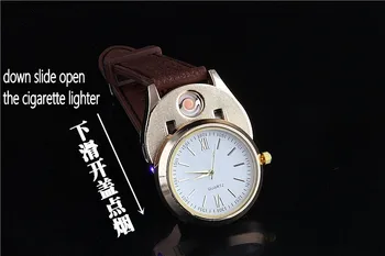 Muž hodinky s lehčí Nabíjecí USB Lehčí sportovní Hodinky, Ležérní Quartz Náramkové hodinky Bezplamenová Zapalovač JH318