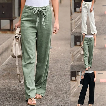 2020 Dámské Plátěné Kalhoty Bavlna Casual Kalhoty, Pevné Harajuku Zelené Kalhoty Letní Ženy Kotník-délka Kalhoty Délka