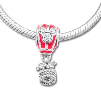 Pár Myší Červený Smalt Balón Svatební Přívěsky Stříbro 925 Originální Přívěsky, Náramky, Šperky DIY Kouzlo pro Výrobu Šperků
