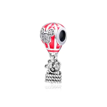 Pár Myší Červený Smalt Balón Svatební Přívěsky Stříbro 925 Originální Přívěsky, Náramky, Šperky DIY Kouzlo pro Výrobu Šperků
