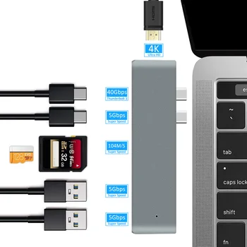 USB 3.1 Typ-C Rozbočovač HDMI 4K rozhraní Thunderbolt 3 s USB C Hub Hub 3.0 TF SD Reader Slot PD pro MacBook Pro Air 2020 M1 Čip