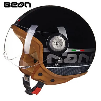 Doprava zdarma 1ks Motorcross Motocykl Skútr DOT Casco Vintage Kožený 3/4 Open Face Helmu s Objektivem hledí