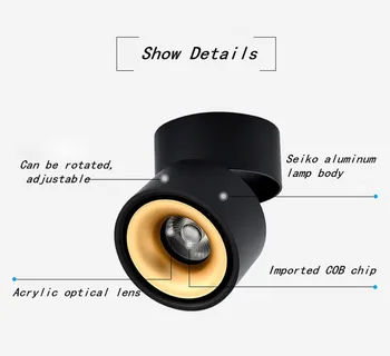 Stmívatelné COB LED Downlighty přisazená LED Stropní Svítidla 8W10W12W15W18W Skládací 360° Otočný Pozadí Sledovat Bodové světlo