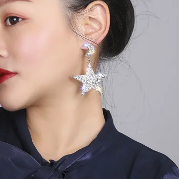 Korejský Móda Temperament Dlouho Pentagram Přívěsek Náušnice Jednoduchá Osobnost Divoké Přehnané Šperky