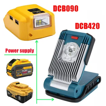 DCB090 Adaptér LED Světlo Pracovní Lampa USB Mobilní Nabíječka DC 12V Pro Dewalt 14.4 V, 18V Li-ion Baterie DCB140 DCB183 DCB203