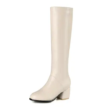 Sianie Tianie 2020 zimní PU pevné slonová kost černá žena boty robustní vysoké podpatky kolena vysoké botičky classic dámské boty velikost 45