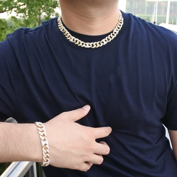 13mm odkaz figaro řetěz prase nos miami obrubník kubánské Pánské hip hop náhrdelník ledový šperk zlato stříbrné barvy spojené státy americké rock rap šperky