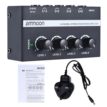 Ammoon HA400 Ultra-kompaktní 4 Kanály Mini Audio Stereo Sluchátkový Zesilovač s napájecím Adaptérem