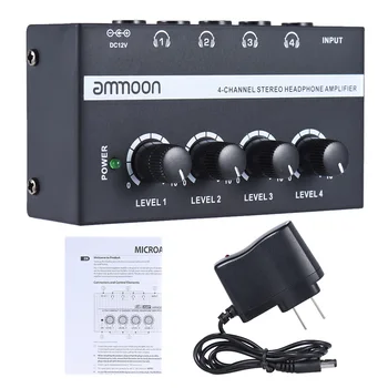 Ammoon HA400 Ultra-kompaktní 4 Kanály Mini Audio Stereo Sluchátkový Zesilovač s napájecím Adaptérem
