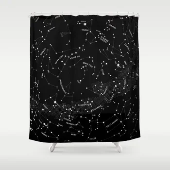Souhvězdí Mapy Black Sprchový Závěs Vodotěsné Polyesterové Tkaniny Koupelna Decor Galaxy Tištěné Sprchový Závěs s 12 Háčky