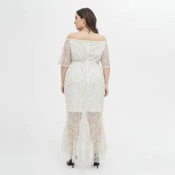 4XL Plus velikosti maxi šaty mořská panna bílé krajkové šaty večerní party večer velké velikosti letní šaty velké velikosti ženy šaty dlouhé vestidos